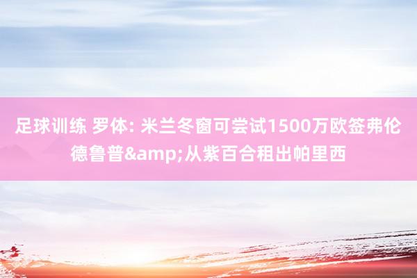 足球训练 罗体: 米兰冬窗可尝试1500万欧签弗伦德鲁普&从紫百合租出帕里西